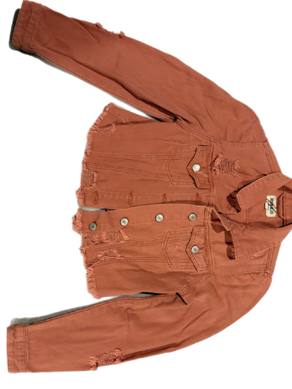 Distressed Women's Cropped Jean Jacket - Burnt Orange